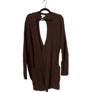Hinge Open Back brown cardigan Sweater size medium
